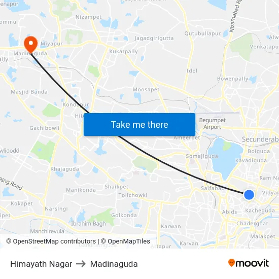 Himayath Nagar to Madinaguda map