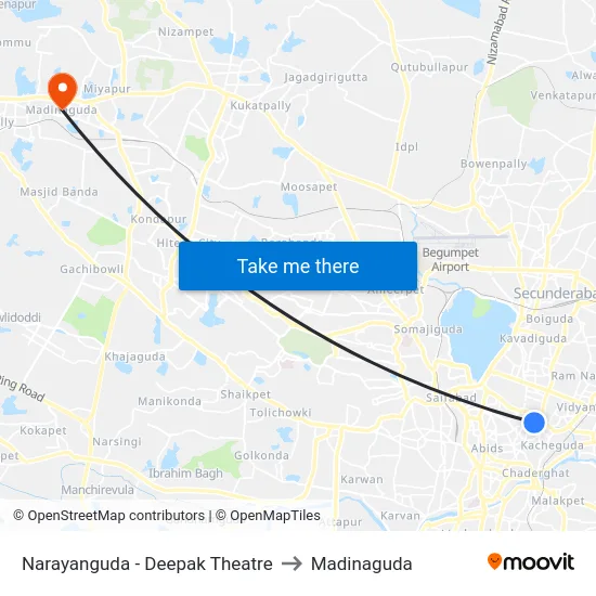 Narayanguda - Deepak Theatre to Madinaguda map
