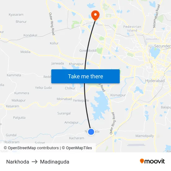 Narkhoda to Madinaguda map