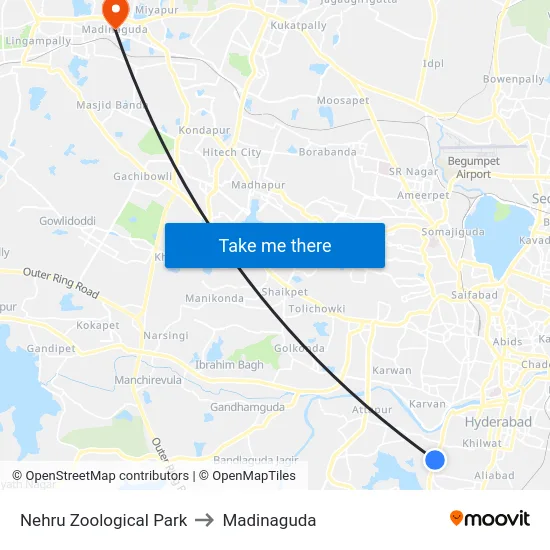 Nehru Zoological Park to Madinaguda map