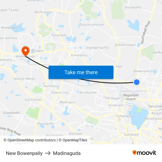 New Bowenpally to Madinaguda map