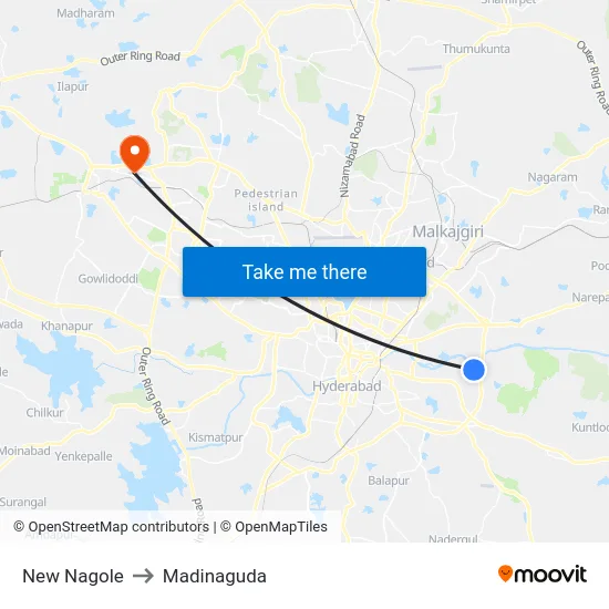 New Nagole to Madinaguda map