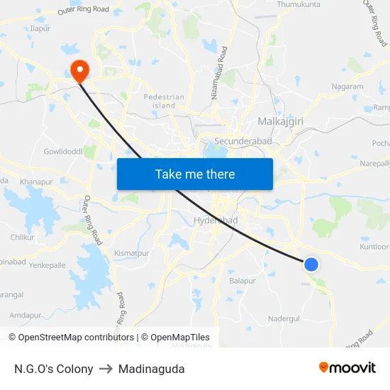 N.G.O's Colony to Madinaguda map