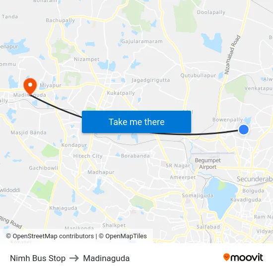 Nimh Bus Stop to Madinaguda map