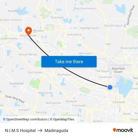 N.I.M.S Hospital to Madinaguda map