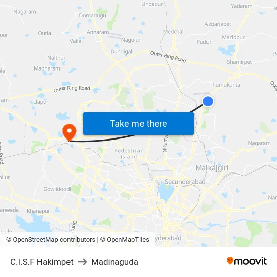 C.I.S.F Hakimpet to Madinaguda map