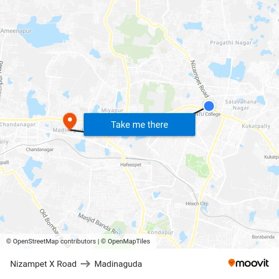 Nizampet X Road to Madinaguda map