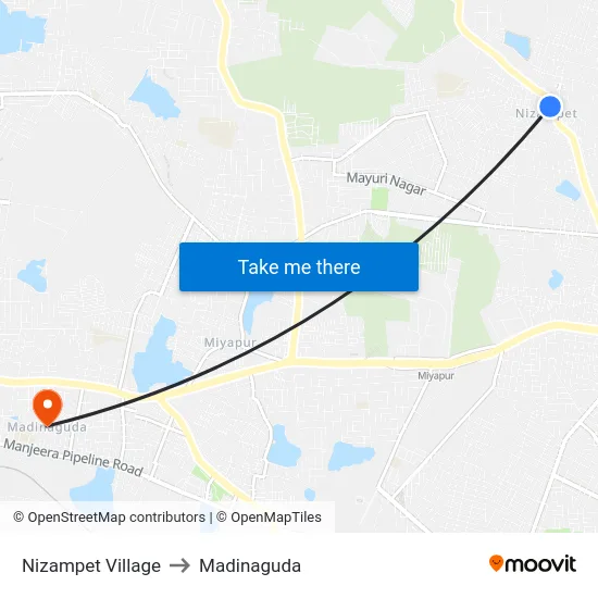 Nizampet Village to Madinaguda map