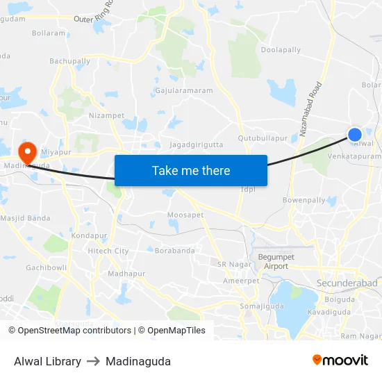 Alwal Library to Madinaguda map