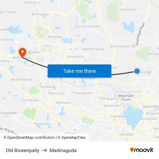 Old Bowenpally to Madinaguda map