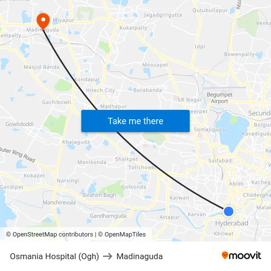 Osmania Hospital (Ogh) to Madinaguda map