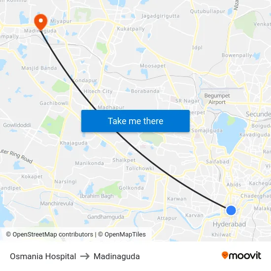 Osmania Hospital to Madinaguda map