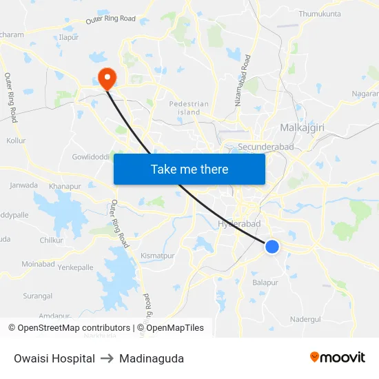 Owaisi Hospital to Madinaguda map