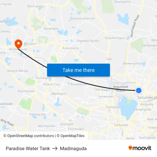 Paradise Water Tank to Madinaguda map
