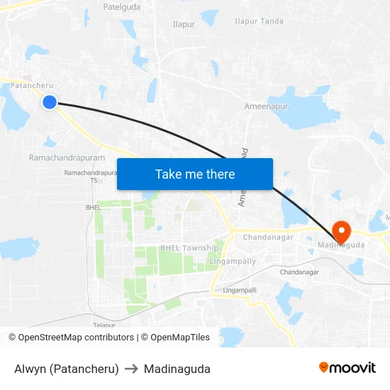 Alwyn (Patancheru) to Madinaguda map