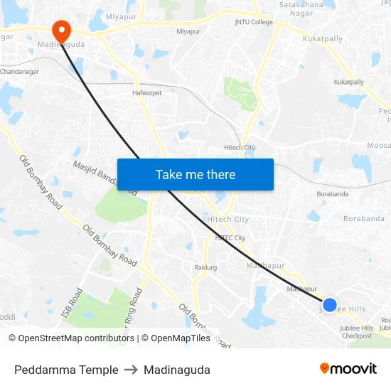 Peddamma Temple to Madinaguda map