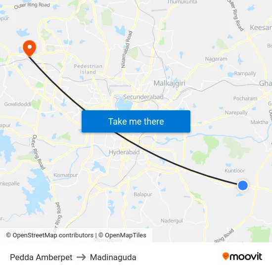 Pedda Amberpet to Madinaguda map
