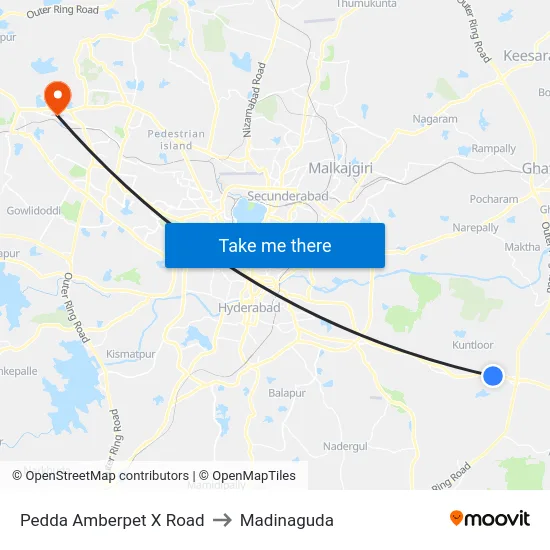 Pedda Amberpet X Road to Madinaguda map