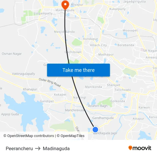 Peerancheru to Madinaguda map