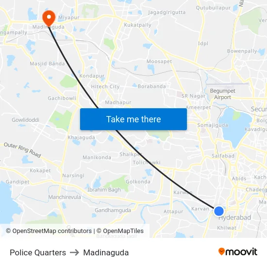 Police Quarters to Madinaguda map