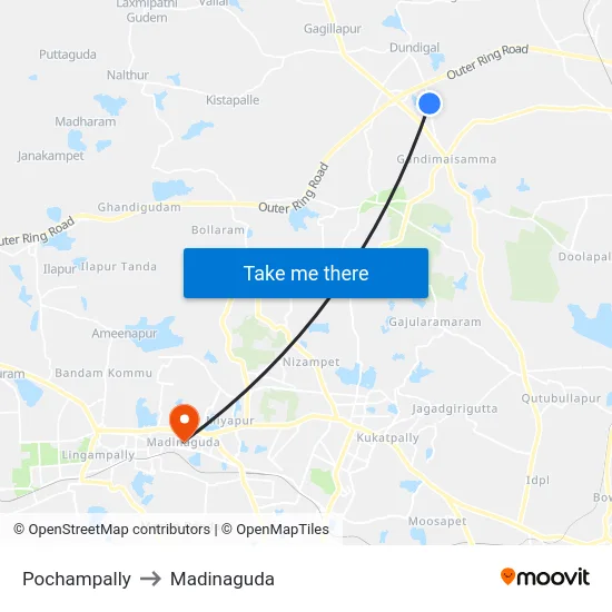 Pochampally to Madinaguda map