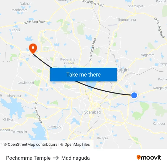 Pochamma Temple to Madinaguda map