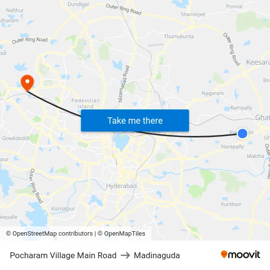 Pocharam Village Main Road to Madinaguda map