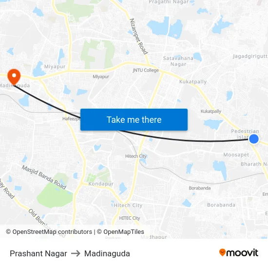 Prashant Nagar to Madinaguda map