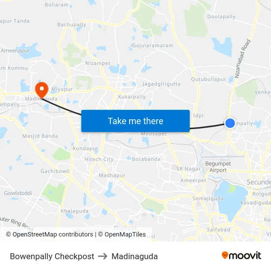 Bowenpally Checkpost to Madinaguda map