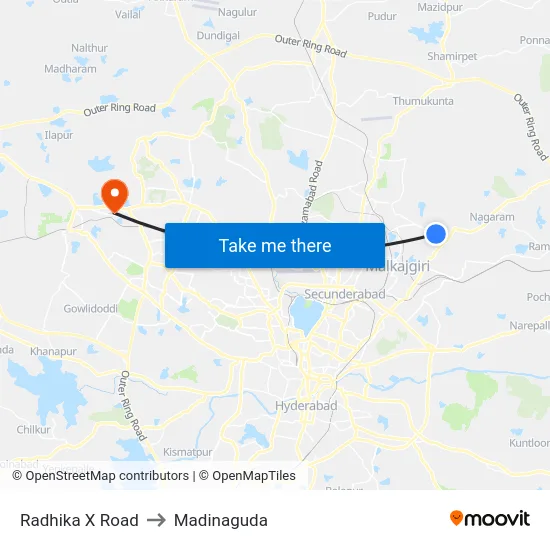 Radhika X Road to Madinaguda map