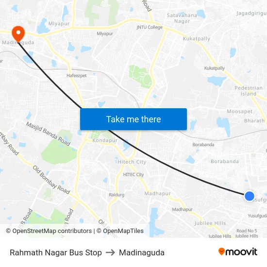 Rahmath Nagar Bus Stop to Madinaguda map