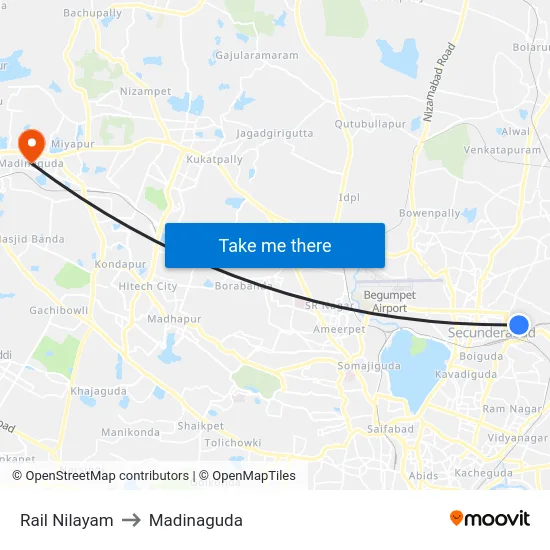 Rail Nilayam to Madinaguda map
