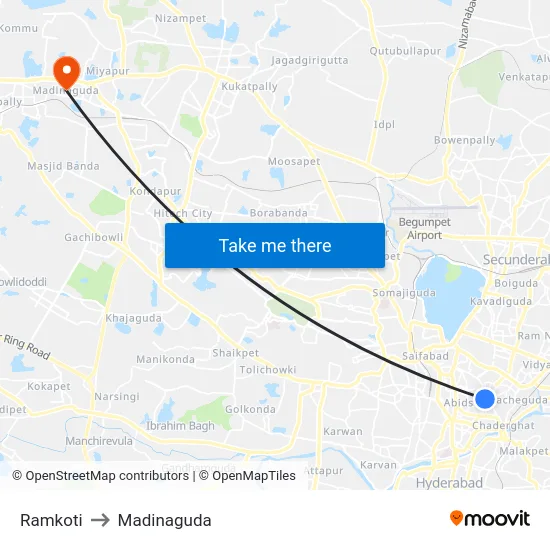 Ramkoti to Madinaguda map