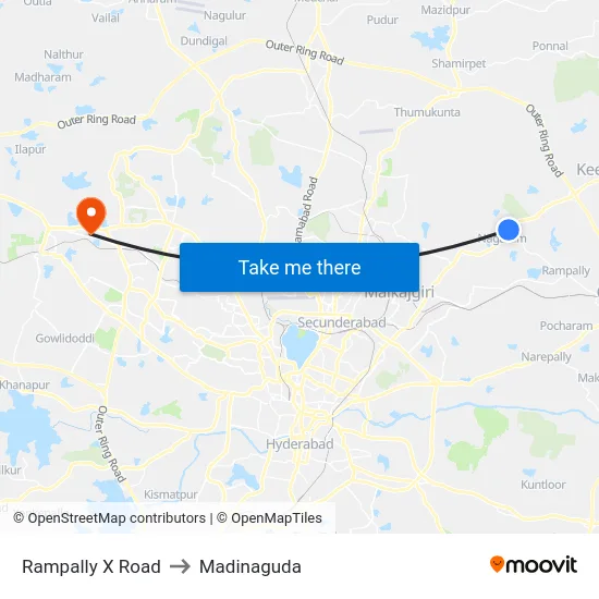 Rampally X Road to Madinaguda map