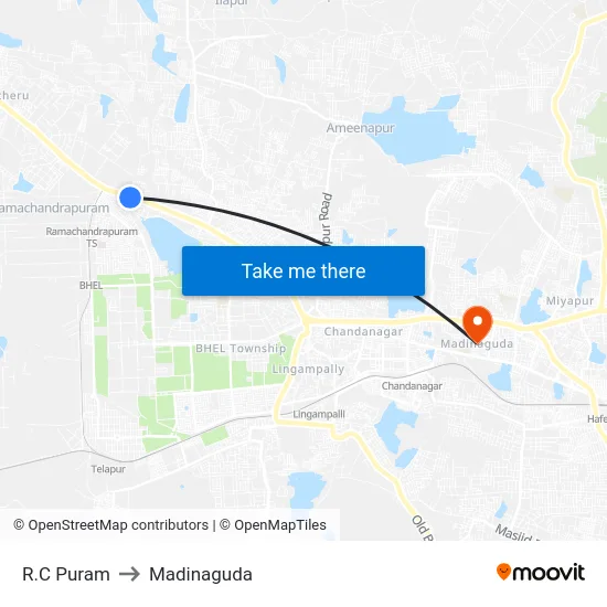 R.C Puram to Madinaguda map