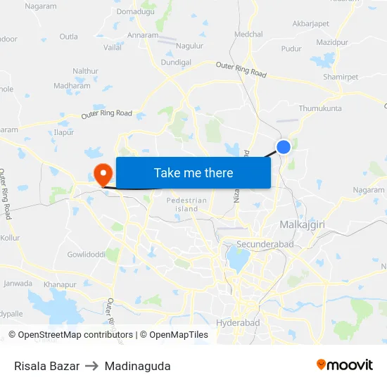 Risala Bazar to Madinaguda map