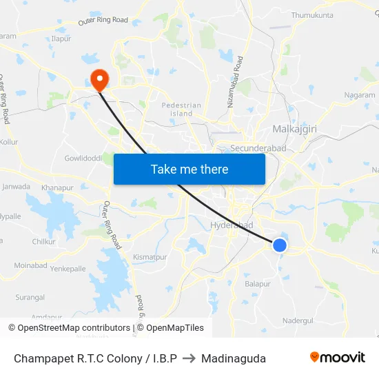 Champapet R.T.C Colony / I.B.P to Madinaguda map