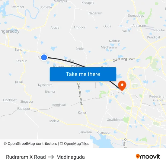 Rudraram X Road to Madinaguda map