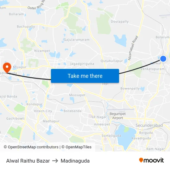 Alwal Raithu Bazar to Madinaguda map