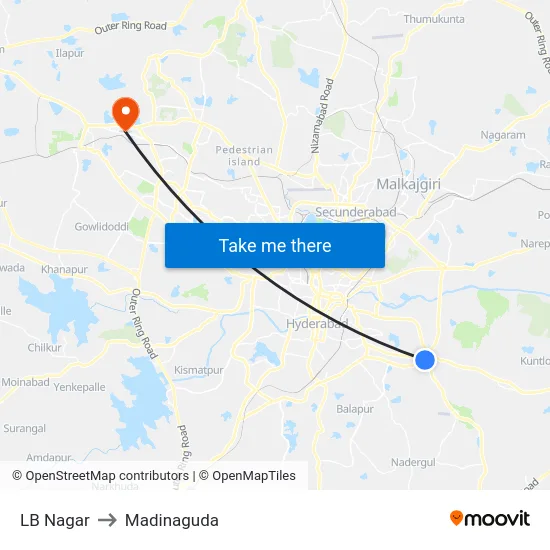 LB Nagar to Madinaguda map