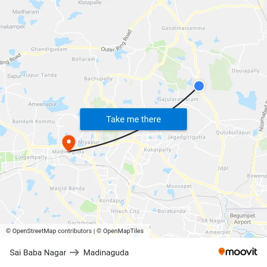 Sai Baba Nagar to Madinaguda map