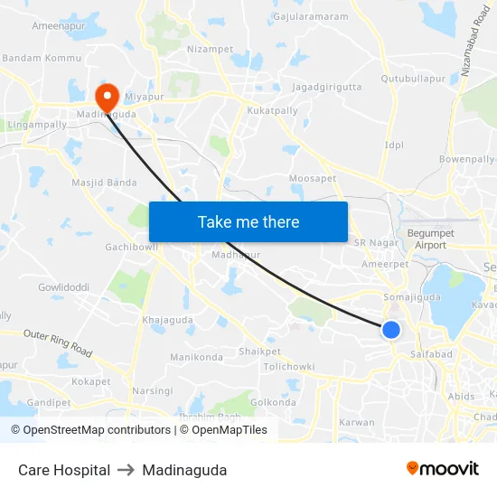 Care Hospital to Madinaguda map