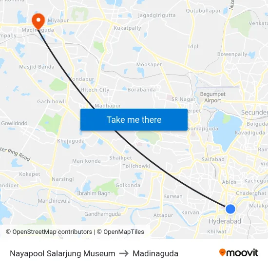 Nayapool Salarjung Museum to Madinaguda map
