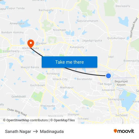 Sanath Nagar to Madinaguda map
