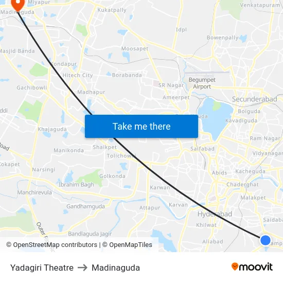 Yadagiri Theatre to Madinaguda map