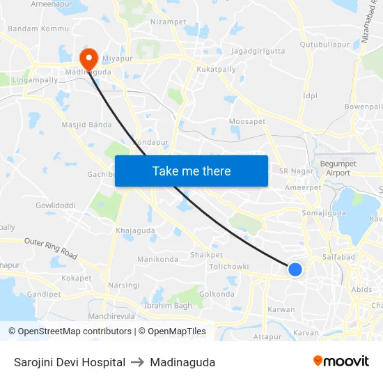 Sarojini Devi Hospital to Madinaguda map