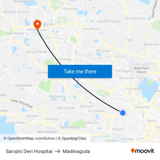 Sarojini Devi Hospital to Madinaguda map