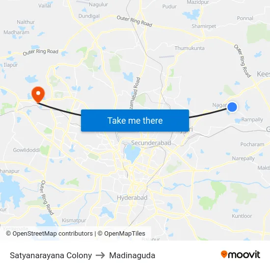 Satyanarayana Colony to Madinaguda map