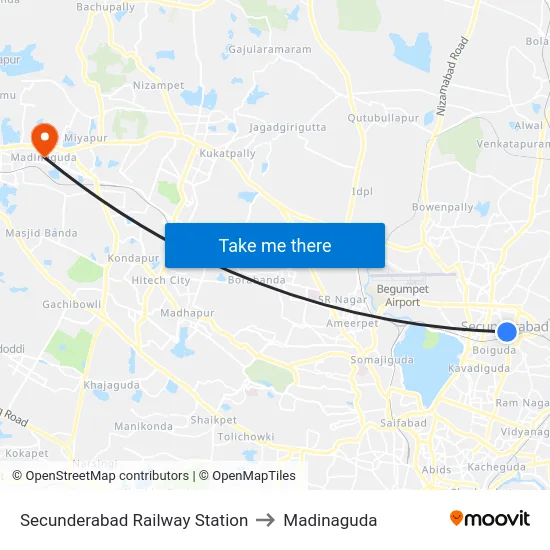 Secunderabad Railway Station to Madinaguda map