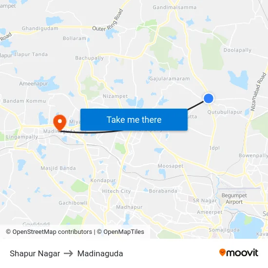 Shapur Nagar to Madinaguda map